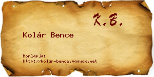 Kolár Bence névjegykártya